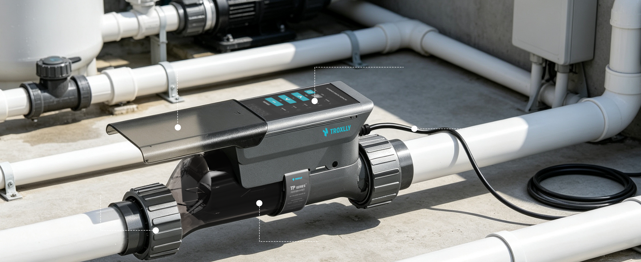 TROXLLY TP Series installed on pool equipment plumbing