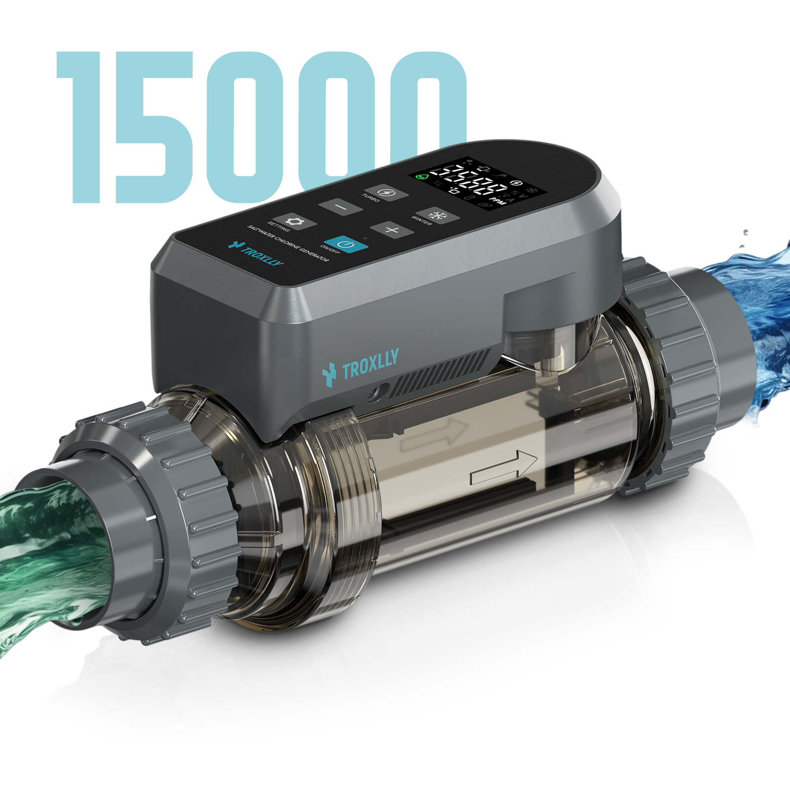 Troxlly TX‑15 Salt Chlorine Generator, 15g/h