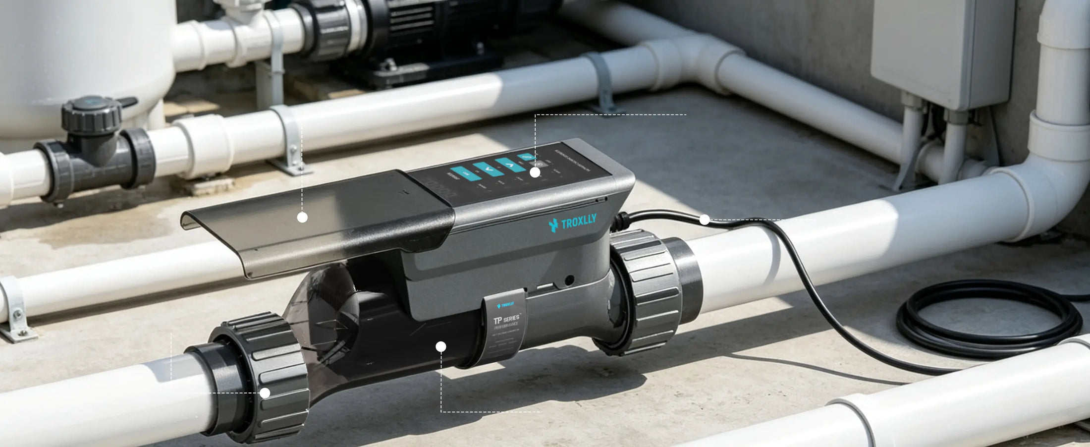 TROXLLY TP Series installed on pool equipment plumbing